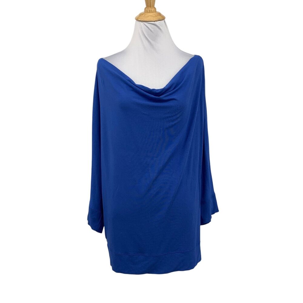 Eileen Fisher Top Womens L Large Ocean Blue Cowl Neck Dolman Sleeve Blouse